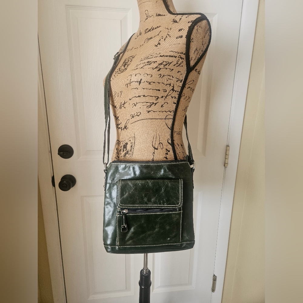 Giani Bernini Glazed Green Distressed Leather Crossbody
